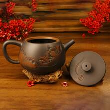 1 Set de Tetera de Arcilla Púrpura, Juego de Vajilla de Té de Arcilla Púrpura Hecho a Mano, Juego de Té para el Hogar y Viajes, Incluye 1 Tetera y 4 Tazas de Té para Invitados, Vajilla de Té de Estilo Chino Único, Adecuado para Uso Doméstico, Invitados y Como Regalo - Multicolor - Ver 2