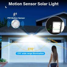 226 LED Solar Wall Lights With Motion Sensor, 3 Modes & Remote Control, 16.4ft Cable, 3 Adjustable Solar Floodlights, 270° Wide Angle Lighting, IP65 Waterproof, For Yard, Garage, Porch And Patio - White Light - View 6