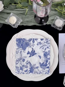 20pcs/Set Blue Floral Pattern Napkins, Suitable For Collage Decoration, Wedding Birthday Party Decoration, Restaurant And Cafe - Multicolor - View 9