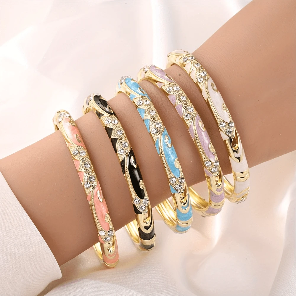 1pc Enamel Drip Oil Luxury Palace Style Hinged Bangle Bracelet, Convenient To Wear, Suitable As Birthday, Valentine's Day, New Year Gift, Party Or Holiday Wear - Thin Crown Bracelet - View 1