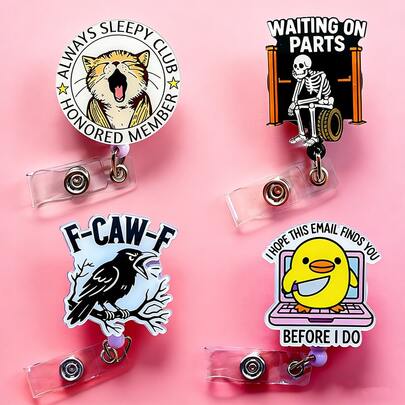 可伸缩D卡套卷轴，可爱卡通设计，护士医院胸牌套办公挂绳，1个装