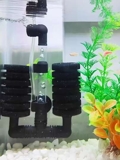 生化过滤器及备用滤棉，静音气动过滤器，黑色双层海绵水族箱过滤器，鱼缸潜水式生化海绵过滤器，带4厘米强力吸盘，不含电池