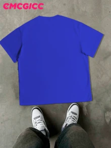 EMCGICC Street Life Men's Y2k Style (220 Pure Cotton T-Shirt) Retro Graphic Funny Printing,Hip Hop ,Men's Summer Tops Round Neck Short Sleeve Casual T-Shirt, Summer Street Sports Life Men's - Màu xanh lam - Xem 3