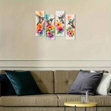 4pcs Decorative Art Hummingbird Ink Floral Wreath Wooden Wall Decor, Farmhouse Style, Versatile Use, Animal Theme, Suitable For Bedroom, Home, Apartment, Bathroom, Valentine's Day Gift For Girlfriend Or Mother, Commemorative Gift - No Power Or Battery Required, 2D Flat, Perfect Room Decoration - Multicolor - View 4