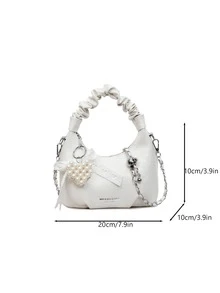 1pc Fashionable, Versatile, Minimalist, High-Quality, Niche Handbag Suitable For Outings, Commuting, With Pendant - White - View 9