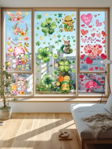 1 bộ/9 tờ/10 tờ Hình dán cửa sổ trang trí ngày lễ Tình nhân, Lễ Phục sinh, Ngày Thánh Patrick. Hình dán cửa sổ hai mặt bằng PVC hình trái tim, thỏ, trứng Phục sinh, cỏ ba lá. Thích hợp trang trí mùa xuân, đám cưới, sinh nhật, văn phòng, cửa kính, cửa hàng, nhà cửa. - Nhiều màu - Xem 1