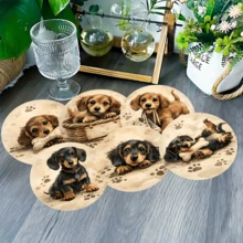 6pcs Cute Dog Pattern Coaster Set, Home Decor Absorbent Silicone Coasters For Tea Cup, Water Glass, Wine Glass, Coffee Mug, Dining Table, Suitable For Home, Party, Kitchen Accessories, All Season - Multicolor - View 5