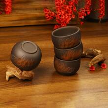 1 Set de Tetera de Arcilla Púrpura, Juego de Vajilla de Té de Arcilla Púrpura Hecho a Mano, Juego de Té para el Hogar y Viajes, Incluye 1 Tetera y 4 Tazas de Té para Invitados, Vajilla de Té de Estilo Chino Único, Adecuado para Uso Doméstico, Invitados y Como Regalo - Multicolor - Ver 4