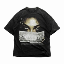 Alone Dollar Bill Graphic Tee Streetwear T Shirt Emotional Hip Hop Shirt Sad Aesthetic Top Misfit Graphic Tee - 黑色 - 查看 1