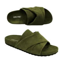 ORVYNE Color-Shift Suede Slides Winter Cozy Anti-Slip Slippers In Olive Green For Comfortable Indoor Wear Women's Walking Shoes Lightweight & Cozy Fit - 青檸色 - 查看 1