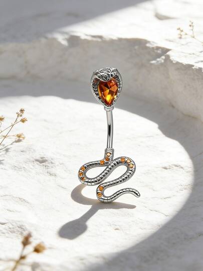 1 pieza Anillo de ombligo de serpiente de zirconia oscura de estilo punk para mujer, joyería de perforación corporal para el ombligo de mujer, adecuada para uso diario, fiestas, atuendos de vacaciones en la playa