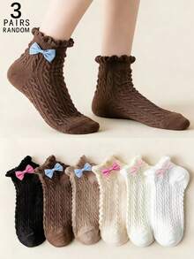 3 Pairs Women's Cute Sweet Bow Design Breathable Short Socks - Multicolor - View 1
