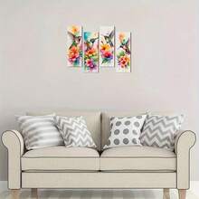4pcs Decorative Art Hummingbird Ink Floral Wreath Wooden Wall Decor, Farmhouse Style, Versatile Use, Animal Theme, Suitable For Bedroom, Home, Apartment, Bathroom, Valentine's Day Gift For Girlfriend Or Mother, Commemorative Gift - No Power Or Battery Required, 2D Flat, Perfect Room Decoration - Multicolor - View 2