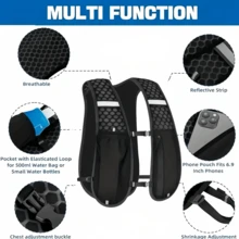 这款运动背心背包采用透气网布和人体工学设计，配备多个口袋，解放双手，可作为跑步时的手机包，并带有水壶袋。它是一款便携式背包，适用于户外装备、手机/钥匙收纳，可机洗，轻便易携，功能多样，配有可调节肩带，跑步时可作为胸包存放水壶和手机，适合跑步、徒步和健身等运动。 - 彩色 - 查看 9
