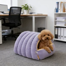 Cozy Warm Pet Bed - Plush Enclosed Cat/Dog House With Removable Washable Cushion, Light Purple And Cream