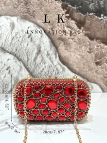 1PC Luxury Women's Irregular Glass Rhinestone Diamond Inlaid Chain Bag With Hollowed Out Women's Dinner Handbag, Perfect For Valentine's Day, Weddings, Parties, Formal Occasions, Women's Gifts, And Dinner/Party Needs - Nhiều màu - Xem 6