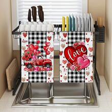 2/4/48片装厨房抹布，情人节爱心玫瑰卡车图案涤纶抹布，柔软吸水，适合日常厨房清洁，也可作为婚礼或节日装饰，增添浪漫氛围，厨房装饰毛巾，情人节，婚礼装饰 - 彩色 - 查看 11