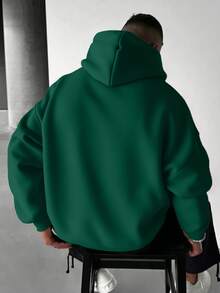 男士休闲时尚百搭日常通勤简约标语印花袋鼠口袋抽绳连帽衫，秋冬款