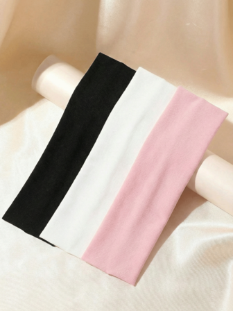 3 st. pannband för kvinnor, halkfria, breda, ribbade huvudbonader - stretchiga, elastiska hårband för yoga, träning, löpning och ansiktstvätt - mjuka, tjocka håraccessoarer för flickor (svart, vit, rosa)