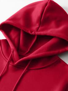 Men's Casual Fashionable Street Hoodie With Letter Print And Kangaroo Pocket, Drawstring, Autumn/Winter - Red - View 3