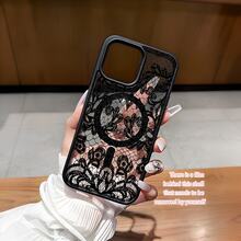 Black Lace Pattern This MagSafe Magnetic Phone Case, Compatible With IPhone 17/Air/16/15/14/13/12 Pro/11/XS Plus Max/ S22/S23/S24/S26, Features A Stylish And  Pattern Design. Available In A Variety Of Colors, This Classic, Shockproof Hybrid Case Makes A Perfect Gift For Friends And Family For Halloween, Christmas, And Thanksgiving. - màu đen - Xem 2