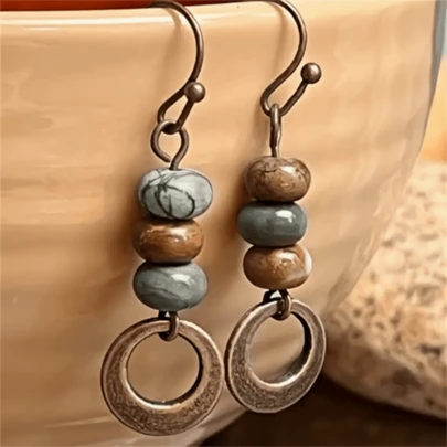 一对波西米亚复古镂空螺旋吊坠耳环，女士节日派对珠宝礼物