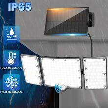 226 LED Solar Wall Lights With Motion Sensor, 3 Modes & Remote Control, 16.4ft Cable, 3 Adjustable Solar Floodlights, 270° Wide Angle Lighting, IP65 Waterproof, For Yard, Garage, Porch And Patio - White Light - View 5