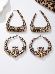 Valentine's Day Exaggerated Sexy Leopard Print Unique Design Heart-Shaped Earrings