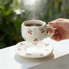 1 set tasse à café et soucoupe coréen mignon, en céramique, style minimaliste, article ménager, tasse à eau, latte de bureau, grande tasse à café, convient pour le matcha, le cold brew, le thé du Moyen-Orient, le café arabe, la grande tasse à café américaine, excellent cadeau pour les amis et la famille - Multicolore - Voir 10