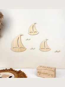 Nautical Theme Wooden Wall Decor - Laser Cut Wooden Art Of Sailboat And Ocean Themes, Suitable For Children's Room, Baby Boy Nursery Decoration - Light Brown - View 2