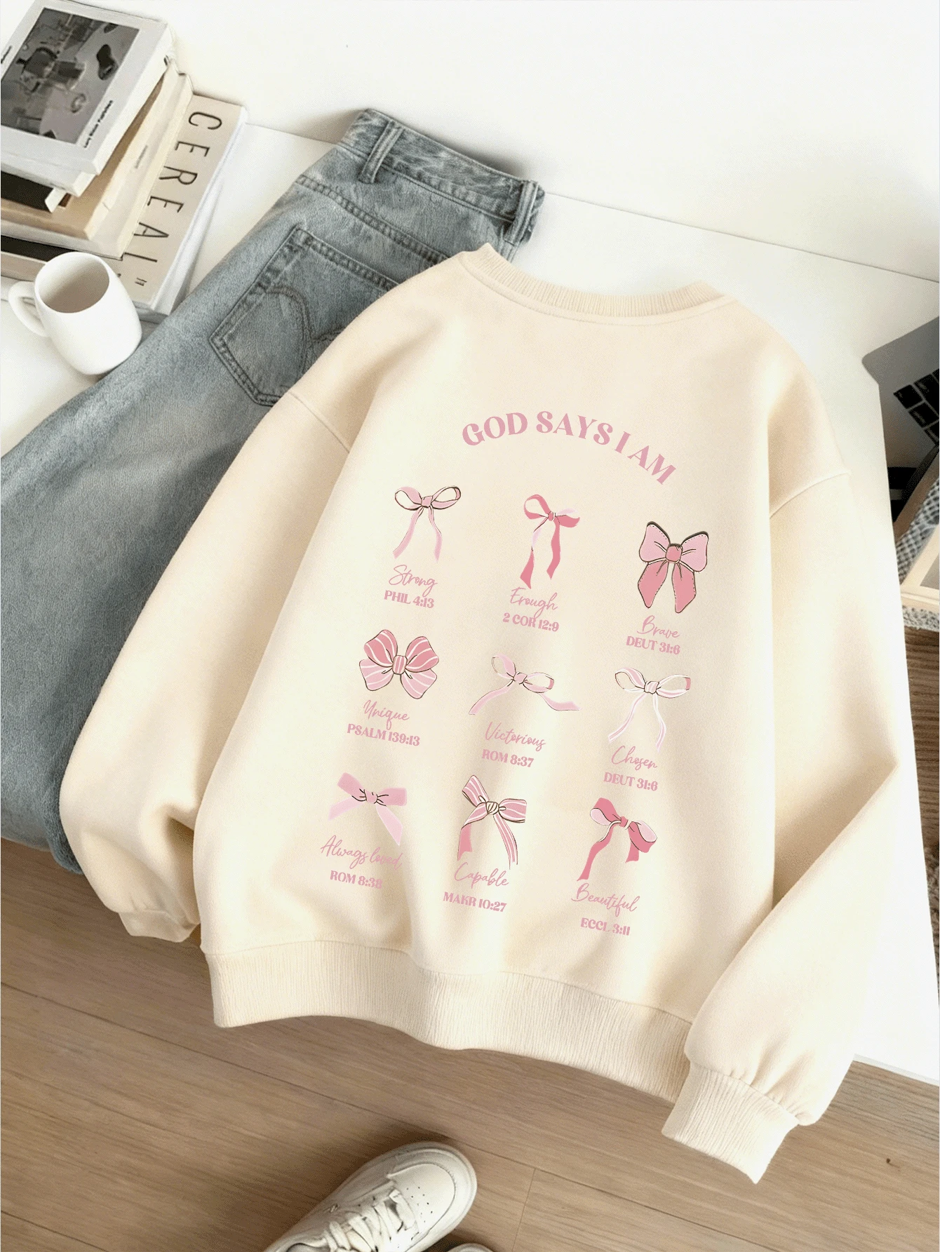 Girls Autumn/Winter Cute Confident Slogan "God Said I Am..." Graphic Print Hoodie, Casual Fashionable Loose Comfortable, Suitable For Daily Wear, Sports, Travel. Soft And Comfortable Fabric, Suitable For Spring/Autumn Street Activities And Daily Wear. Girls Clothing. Girls Apparel. - Apricot - View 1