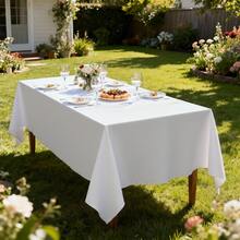 1pc White Wrinkle-Resistant Polyester Tablecloth - Suitable For Halloween, Christmas, Birthday Party Decoration, Outdoor Picnic, Wedding, Camping, Kitchen - White - View 6