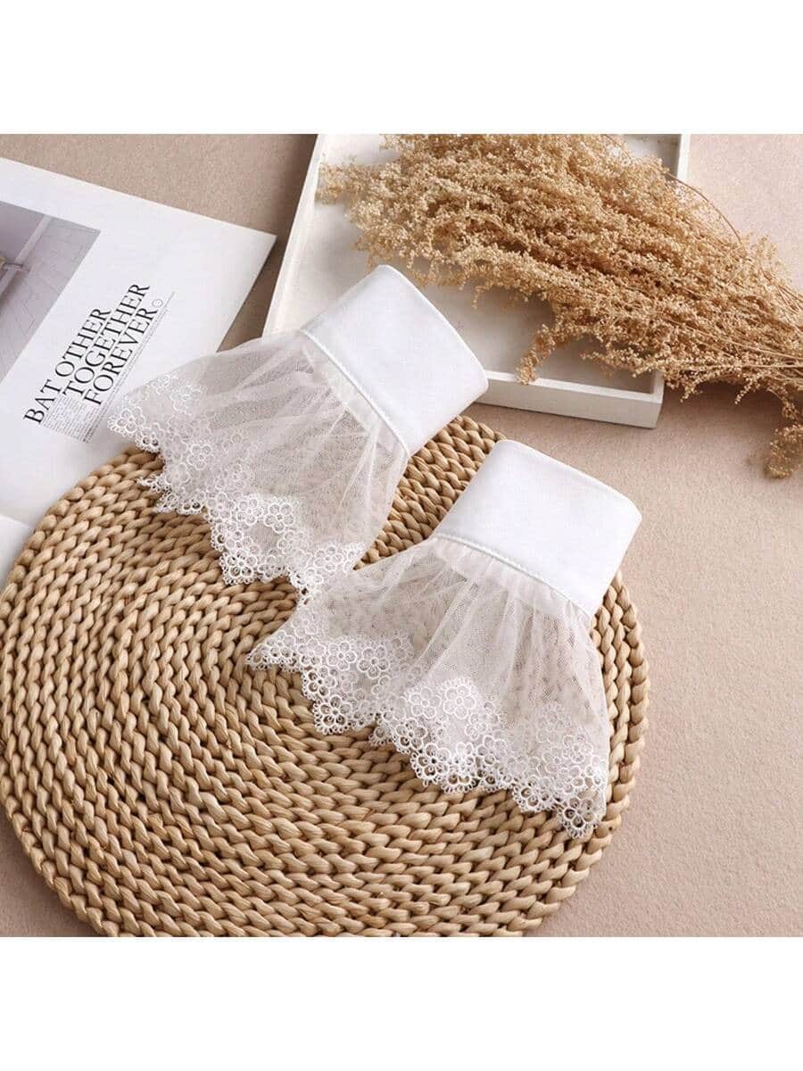 1 Pair Women's Fabric Flared Decorative Cuff Sleeves, Suitable For Outings And Party Outfits,Travel,Festival - White-161 - View 1