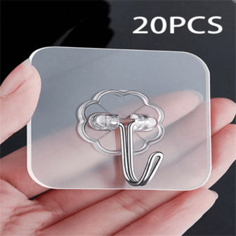 20 piezas Ganchos adhesivos transparentes y potentes - Estilo casual, fácil instalación sin taladrar, ganchos prácticos con forma de corazón de plástico, adecuados para cocina y baño, almacenamiento de baño, decoración de baño, decoración de otoño, decoración de vuelta al colegio