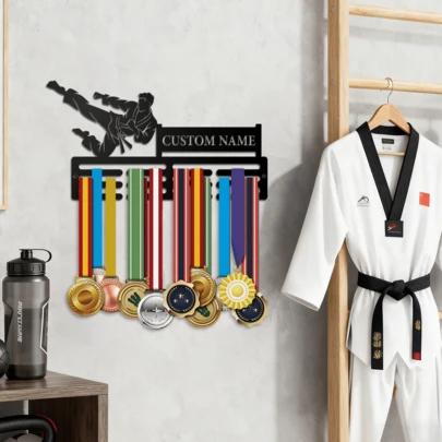 1pc Customized Martial Arts Logo, Personalized Medal Holder, Taekwondo Kicking Wall Decor, Dojo Wall Decoration, Sports Medal Rack, Customized Award Items