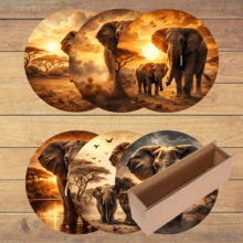 Bộ 6 đế lót ly hình voi châu Phi, lót tách trà, lót cốc nước, lót ly rượu vang, lót cốc cà phê, đế lót ly tròn thấm hút bằng silicon, trang trí nhà cửa, quà tặng cho tiệc tùng và bàn ăn, phù hợp cho mọi mùa. - Nhiều màu - Xem 13