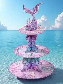Mermaid Cupcake Stand, Birthday Party Decorations Supplies Favor Under The Sea Theme Cupcake Tower Holder For Girls Kids - Mermaid - View 6