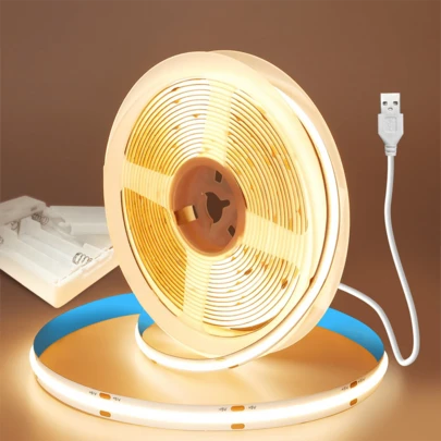 1pc LED COB Strip, USB Powered/Battery Box Adhesive Flexible Strip, White/Warm White Light, Indoor Flexible LED Lighting Strip, Suitable For Home, Kitchen, Wardrobe, Cabinet And TV Wall Decoration