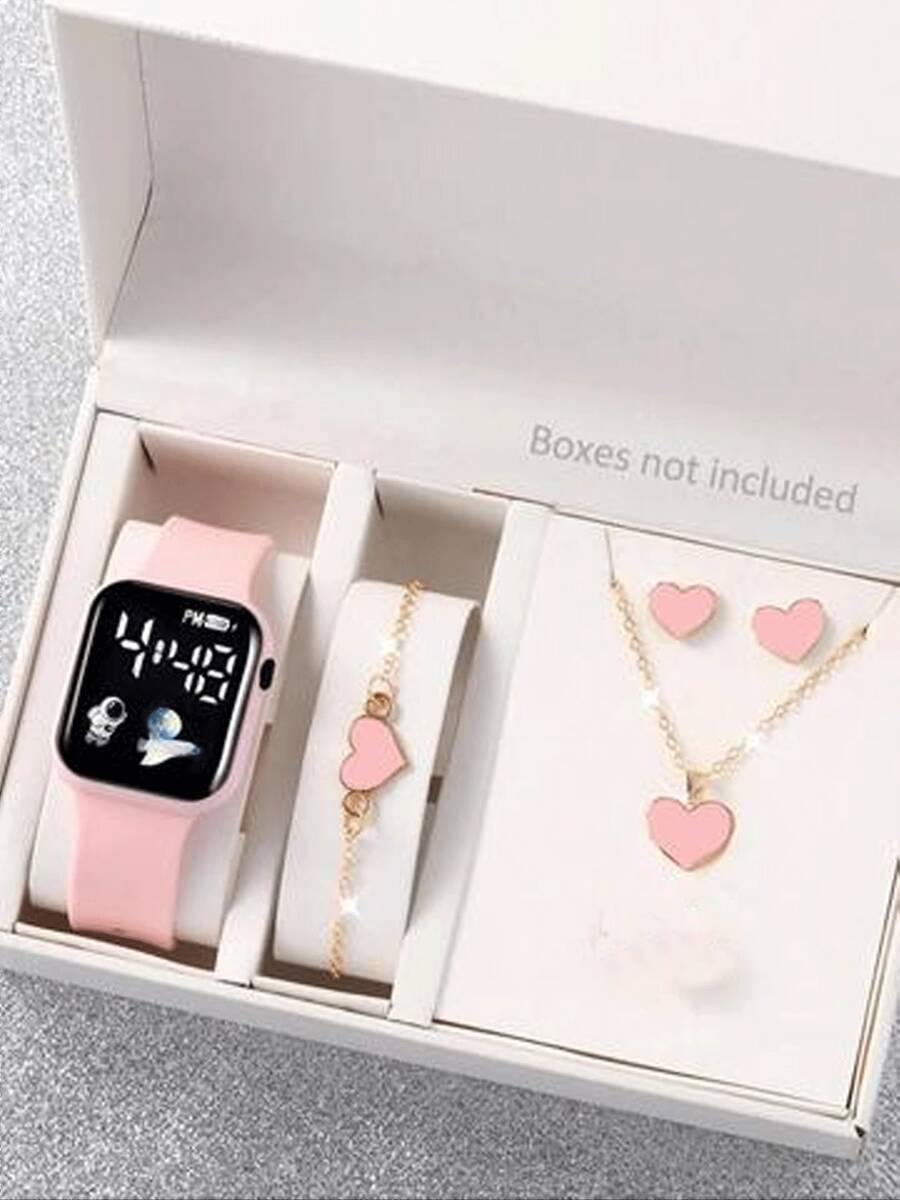 5pcs/Set Women's Fashion Wrist Watches, Versatile High-End Ladies Watch Set - Pink - View 1