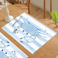 1 pieza/4 piezas/6 piezas Manteles individuales de lino con estampado de cangrejo, decoración del hogar adecuada para la mesa de comedor, para todas las estaciones, manteles de mesa lavables modernos, decoración de habitaciones, posavasos, manteles de cocina y comedor, decoración de fiestas interiores y exteriores, regalo ideal - Multicolor - Ver 9