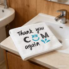 1pc 30*30cm Super Soft Embroidered Letter Funny Face Towel, Suitable As Gifts For Boyfriend, Honeymoon, Thanksgiving, Christmas, Valentine's Day, Partner's Birthday, Wedding Anniversary, White Elephant, Gag Gifts - White - View 5