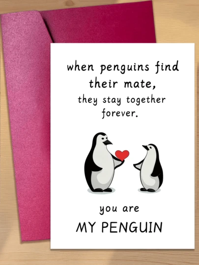 浪漫企鹅爱情卡片 - “你是我的企鹅” - 周年纪念日、情人节、订婚、婚礼、生日的完美之选 - 送给丈夫、妻子、女友、男友或任何人 - “我一直希望那个人是你” - 浪漫场合、单身派对、舞会、思念之情 - 情侣的完美礼物