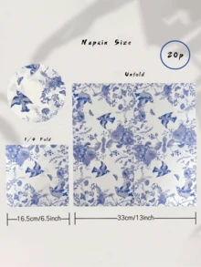20pcs/Set Blue Floral Pattern Napkins, Suitable For Collage Decoration, Wedding Birthday Party Decoration, Restaurant And Cafe - Multicolor - View 13