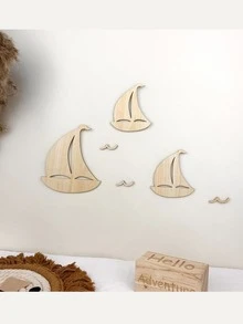 Nautical Theme Wooden Wall Decor - Laser Cut Wooden Art Of Sailboat And Ocean Themes, Suitable For Children's Room, Baby Boy Nursery Decoration - Light Brown - View 4
