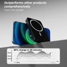 XBJ Black 5000 MAh Magnetic Wireless Power Bank. It Is A Portable Outdoor Power Bank, Which Is Compatible With Apple 16/15 Pro Max/14 Pro/13/12 Series Mobile Phones And Android Phones. This Is A 22.5-Watt Fast-Charging Magnetic Battery Pack. This Portable Charger Is Equipped With A Type-C Interface. It Is An Ideal Power Bank For Outdoor Travel And Emergency Backup.Cargador Portatil Para Celulares,Travel Essential - 黑色款5000毫安無線快充 - 查看 8