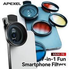 APEXEL 7-In-1 Smartphone Filter Lens Kit, Professional 52mm Gradient Red, Yellow, Blue, And Orange Filters, ND32 Filter + Star Filter + CPL Filter, Gradient Smartphone Camera Filter Lens Compatible With Almost All Smartphones.