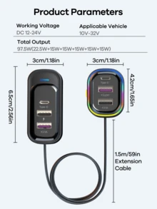 REMAX Carregador veicular USB-C de 98 W com 6 portas de carregamento rápido, essencial para viagens longas, compatível com iPhone 16, 15 Pro Max, 14, iPad S24, S25 e tablets alugados, cabo de extensão de 1,5 m para carregamento, acessórios veiculares práticos e essenciais para viagens. - YQ1 - Ver 11