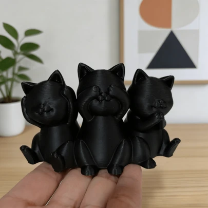 1 Set (3pcs) Funny Linked Cat Figurines Decor, "See No Evil, Hear No Evil, Speak No Evil" Minimalist 3D Printed Design, Suitable For Desk Corner, Entryway Tray, Coffee Table, Yoga Room, Also Great As Birthday, Housewarming, Christmas, New Year, Mother's Day Gift To Convey Positive Meaning