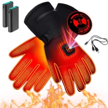 一双可充电加热手套，冬季电热手套，配备两节4000mAh可充电电池，防水保暖PU皮手套，3种加热模式和自动温度控制，灵活触屏工作手套，男女通用户外骑行、摩托车、狩猎、滑雪、徒步、露营、钓鱼等冬季运动保暖手套，圣诞礼物