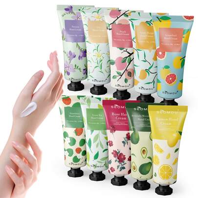 SEOMOU 10 piezas Juego de cremas de manos, adecuado para manos secas y agrietadas; adecuado para mujeres y señoritas; regalo de Navidad perfecto; crema de manos de tamaño de viaje natural; regalo para damas de honor; regalo para el Día del Maestro.